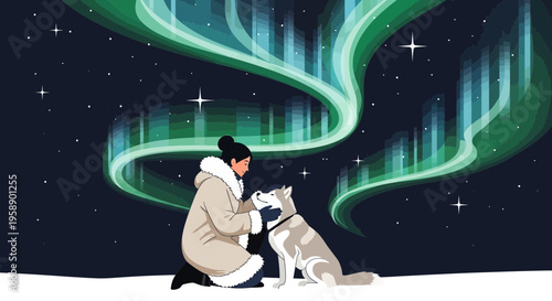 Captivating Aurora Borealis Sky Over Person And Companion Animal