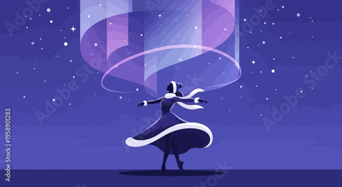 Captivating Silhouette Dancer Under Aurora Borealis