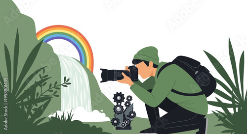 Capturing Nature's Wonder A Photographer Documents A Waterfall And Rainbow