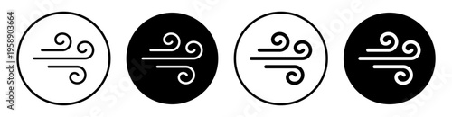 Airflow symbol in round frame. Wind outline icon with curved lines. Breeze, ventilation and air movement concept for weather and cooling systems.
