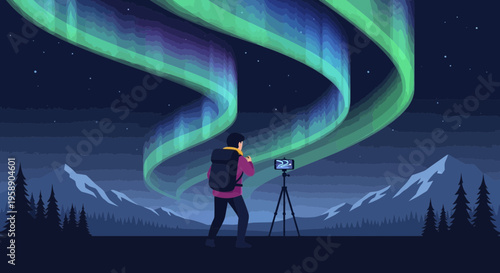 Capturing The Mesmerizing Aurora Borealis Display Over Snowy Peaks