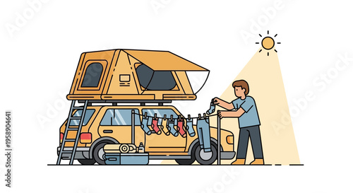 Car Camping Lifestyle Adventure Drying Clothes Under Sunny Skies