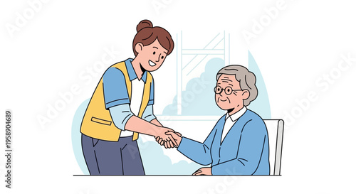 Caregiver And Senior Woman Shaking Hands