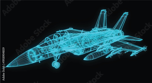Fighter Jet Blueprint – Military Aircraft Aerospace Engineering CAD Technical Drawing