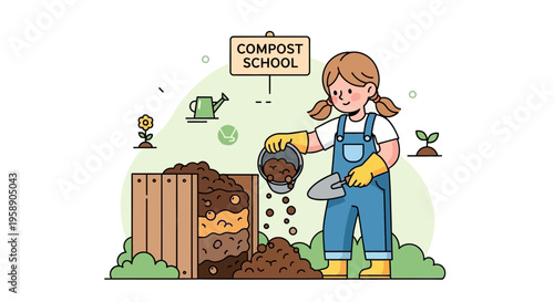 Child Actively Engaged in Composting School Activities Promoting Sustainability Education