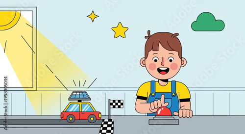 Child Activating Solar Powered Toy Car In Bright Sunny Room