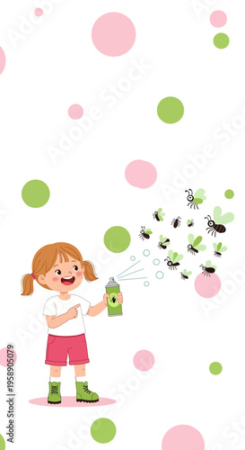 Child Dispelling Pesky Insects With Spray Bottle Amidst Colorful Bubbles