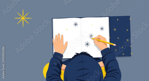 Child Drawing Stars In Notebook A Peaceful Creative Activity