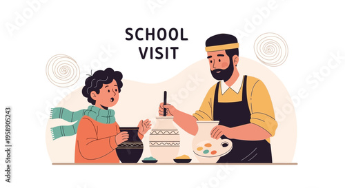 Child Engaged In Creative Pottery Workshop During School Trip