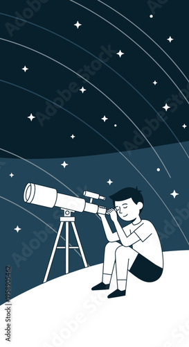 Child Gazes At Starry Night Sky Through Telescope