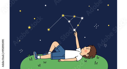 Child Gazing At Constellations Under Starry Night Sky