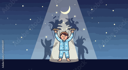 Child Performs Shadow Puppet Show Under Starry Night Sky
