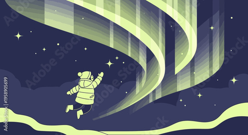 Child Reaching for Luminous Aurora Borealis Sky