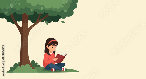 Childhood Reverie Under A Verdant Canopy Engrossed In A Captivating Book