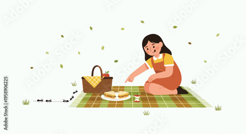 Childhood Picnic Ant Intrusion Scene Illustration