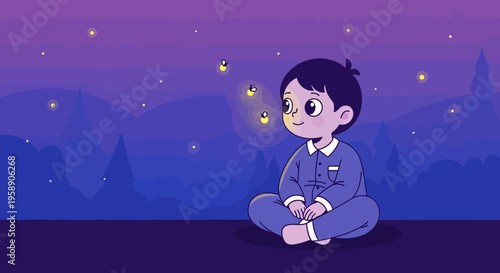 Childhood Wonder Enchanted Night Sky With Fireflies Illuminated Dreamscape