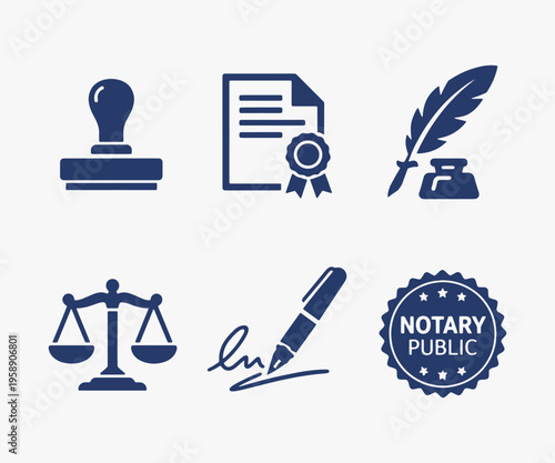 A set of Notarial Fee icons focuses on simplicity, elegance, and ease of recognition. Vector Sign for Logos, Labels, and Icons.