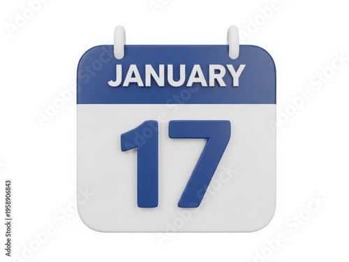 A close-up view of a calendar page highlighting the date january seventeenth.