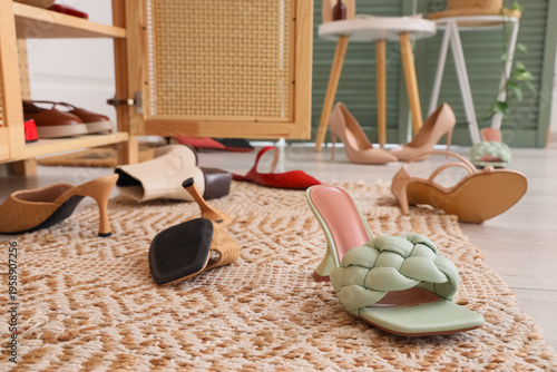 Scattered women's shoes on ...