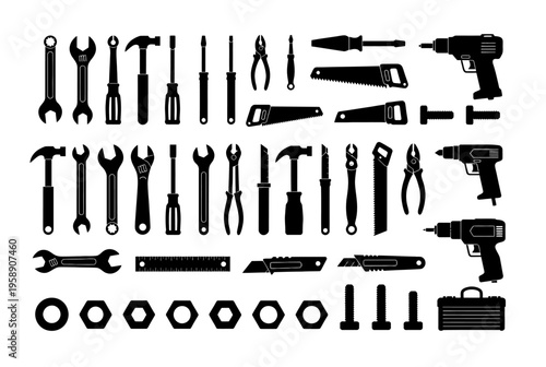 An organized collection of tools and equipment for various tasks and projects on a workshop table.