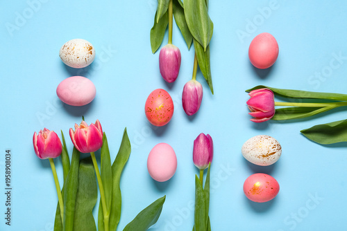 Painted Easter eggs with tu...