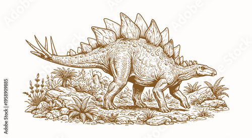 Stegosaurus On Prehistoric Land Vector Design