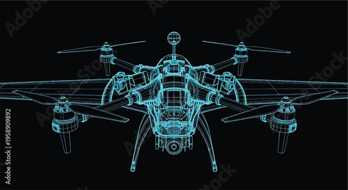 Drone Blueprint – Unmanned Aerial Vehicle CAD Engineering Technical Drawing