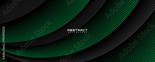 3D green gray lines techno abstract background overlap layer on dark space with waves effect decoration. Modern graphic design element stripes style concept for web, art, flyer, card or brochure cover
