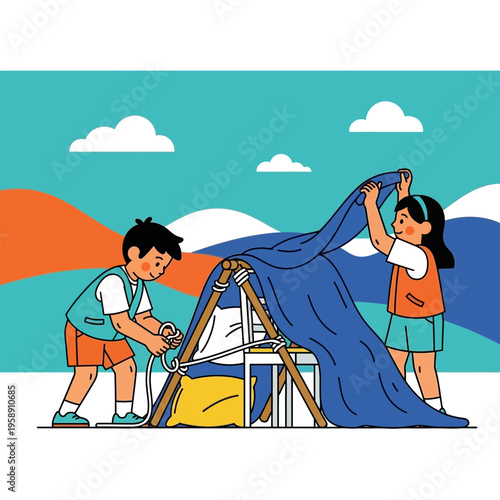 Children Building A Backyard Fort Adventure Outdoors With Imagination