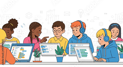 Children Engaged In Learning Code And Technology