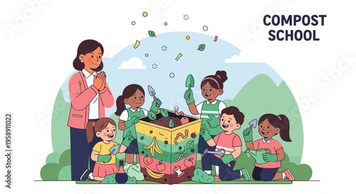 Children Engaging In Hands-On Composting Education Outdoors