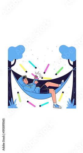 Chill Summer Vibes Guy Relaxing In Hammock With Glow Sticks