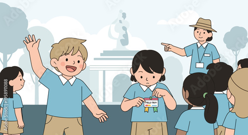 Children Enjoying An Educational Field Trip Adventure With A Guide