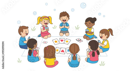 Children Enjoying Card Games Outdoors On A Sunny Day Together