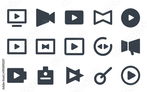 Collection of play button icons for video and media.