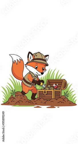 Clever Fox Explorer Discovers A Buried Treasure Chest Full Of Jewels