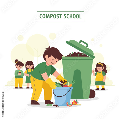 Children Learn About Composting At School Educational Program