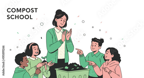 Children Learn Composting With Teacher in Engaging School Activity