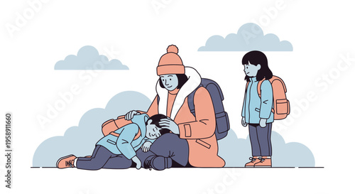 Comforting Embrace Amidst Travel A Mother's Gentle Touch Providing Solace to a Weary Child