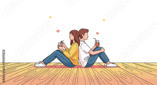 Couple Enjoying Drinks While Sitting Together Back To Back