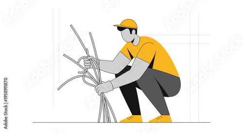 Construction Worker Holding Rods Preparing for Building Project