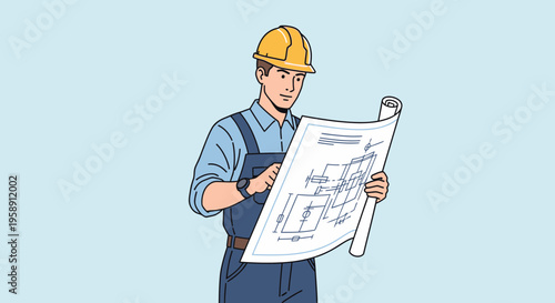 Construction Worker Reviewing Architectural Plans With Focused Intensity