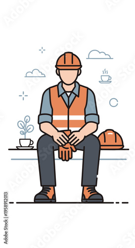 Construction Worker Taking A Well-Deserved Break With Coffee
