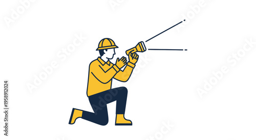 Construction Worker With Megaphone Signaling Directions And Safety