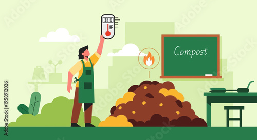 Composting Process Temperature Monitoring Illustration For Sustainable Living