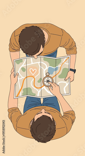 Couple Exploring New Horizons With Map And Compass Symbolizing Adventure