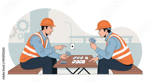 Construction Workers Enjoying A Card Game During Break Time