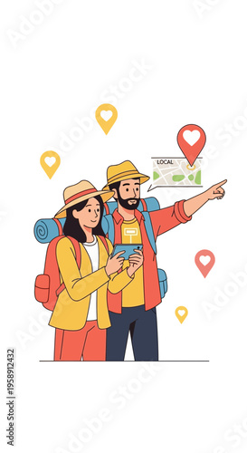 Couple Embarking On A New Adventure Using Mobile Navigation