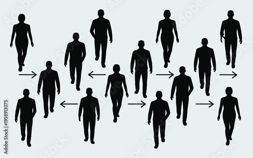 Vector illustration of people following each other in a line.