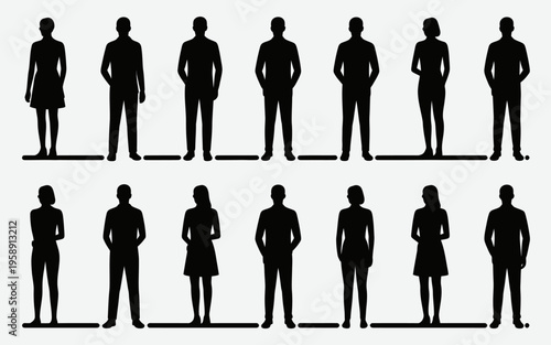 Silhouettes of diverse people standing.